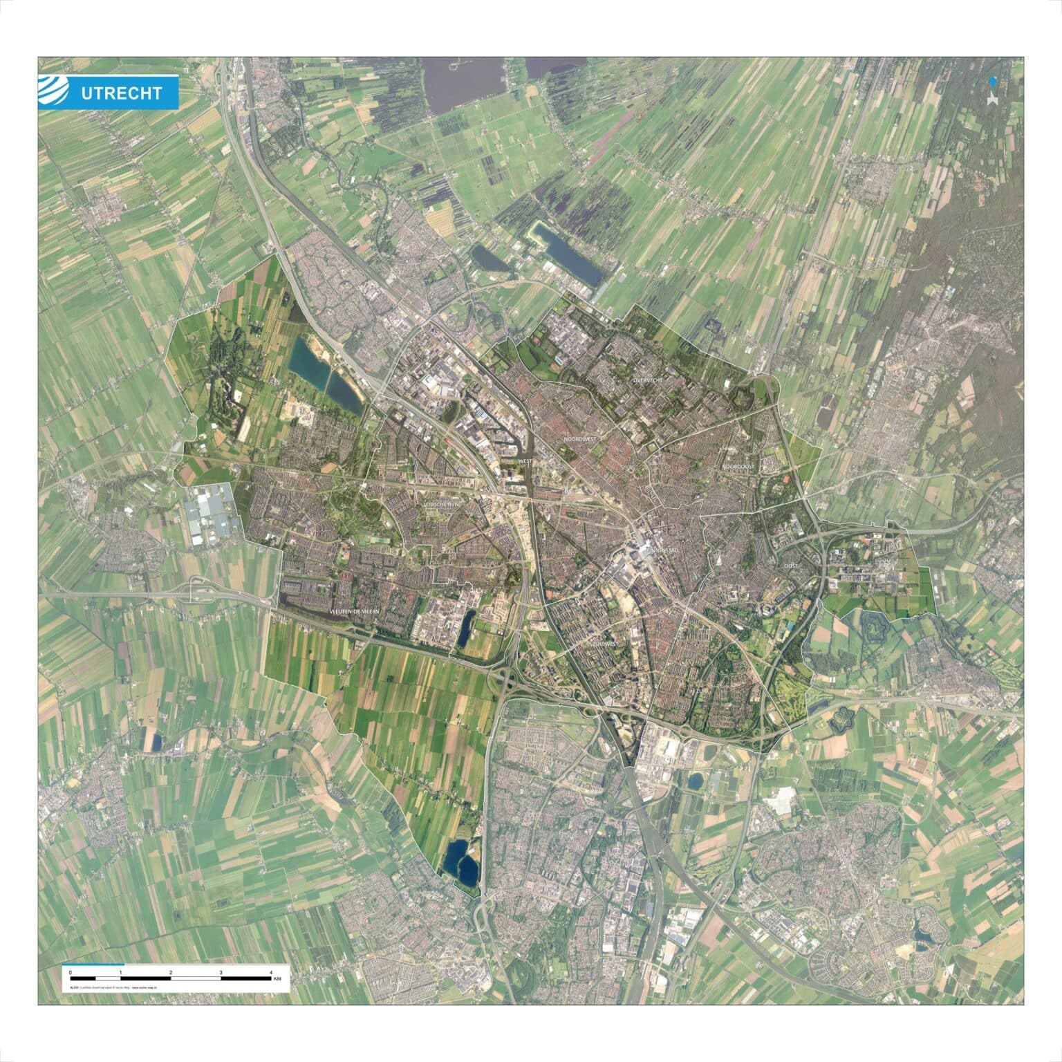 Luchtfoto Utrecht met wijken - Vector-Map de online kaarten shop!