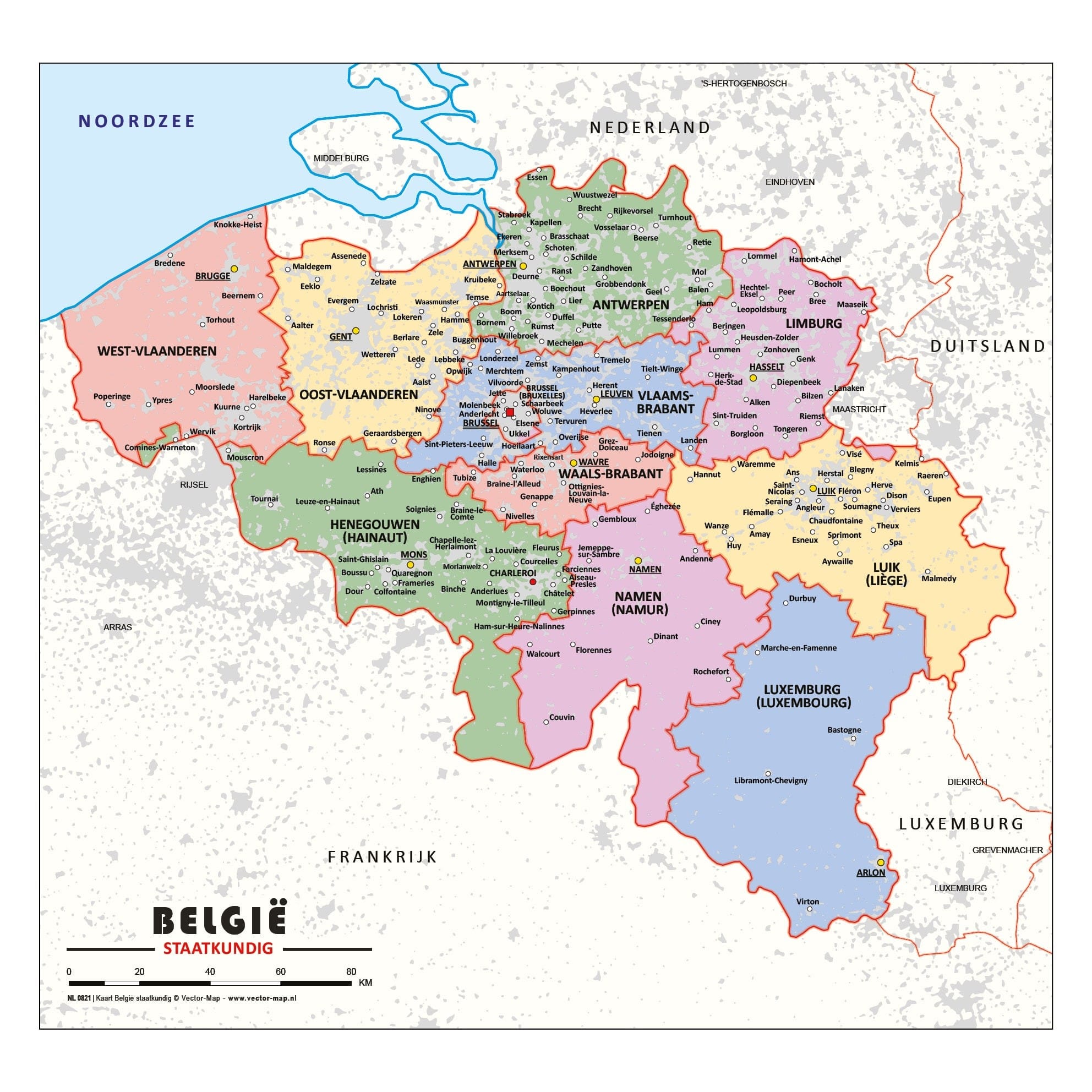 Schoolkaart België Staatkundig - Vector-Map De Kaarten Webshop!