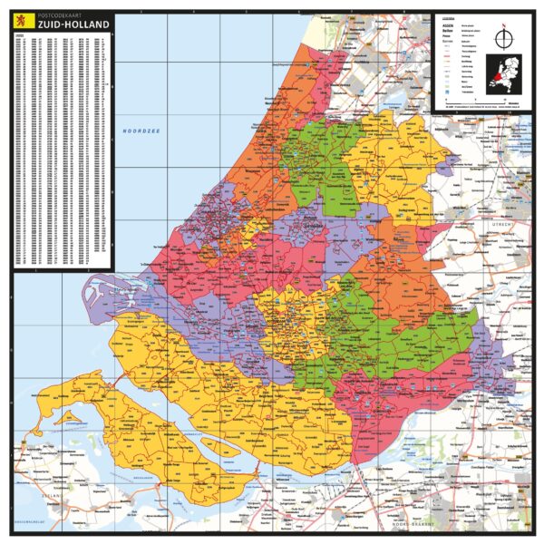 Kaart Zuid-Holland met postcodes