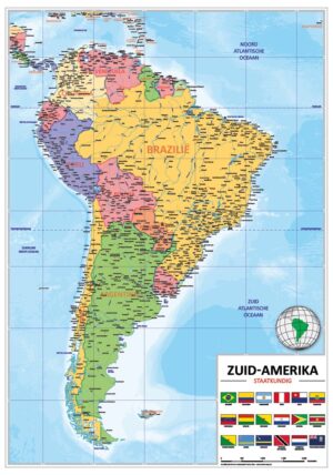 Schoolkaart Zuid-Amerika staatkundig