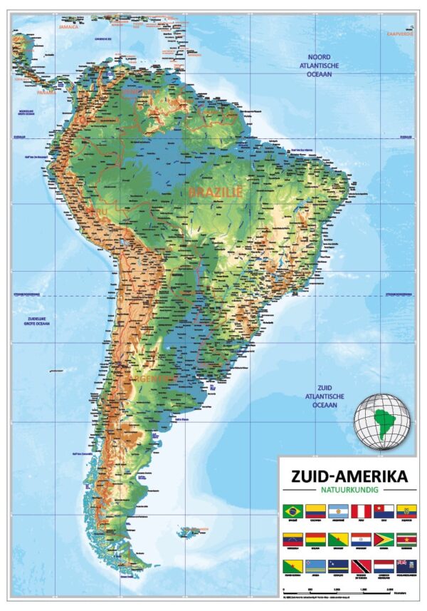 Schoolkaart Zuid-Amerika natuurkundig